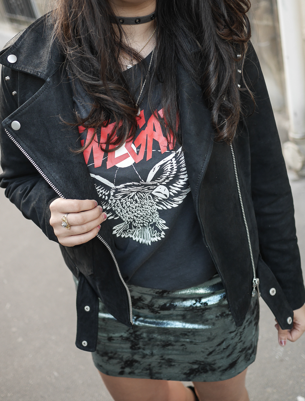 metallic skirt // tee biker // meganvlt
